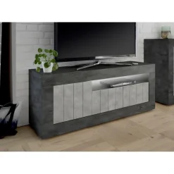 Meuble TV 3 portes battantes URBINO oxyde et cement