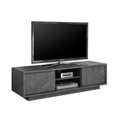 Meuble TV 2 portes CARRARA décor marbre noir