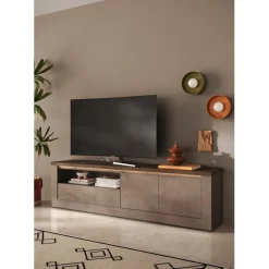 Meuble tv 2 portes et 1 Tiroir et niche ISCHIA avec éclairage LED intégré