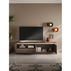 Meuble tv 2 portes et 1 Tiroir et niche ISCHIA avec éclairage LED intégré