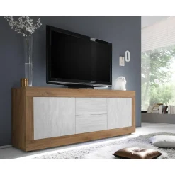 Meuble TV 2 portes et 2 tiroirs blanc