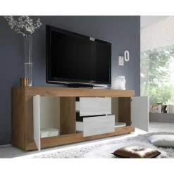 Meuble TV 2 portes et 2 tiroirs blanc