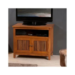Meuble TV 2 portes persiennes en teck - Miel
