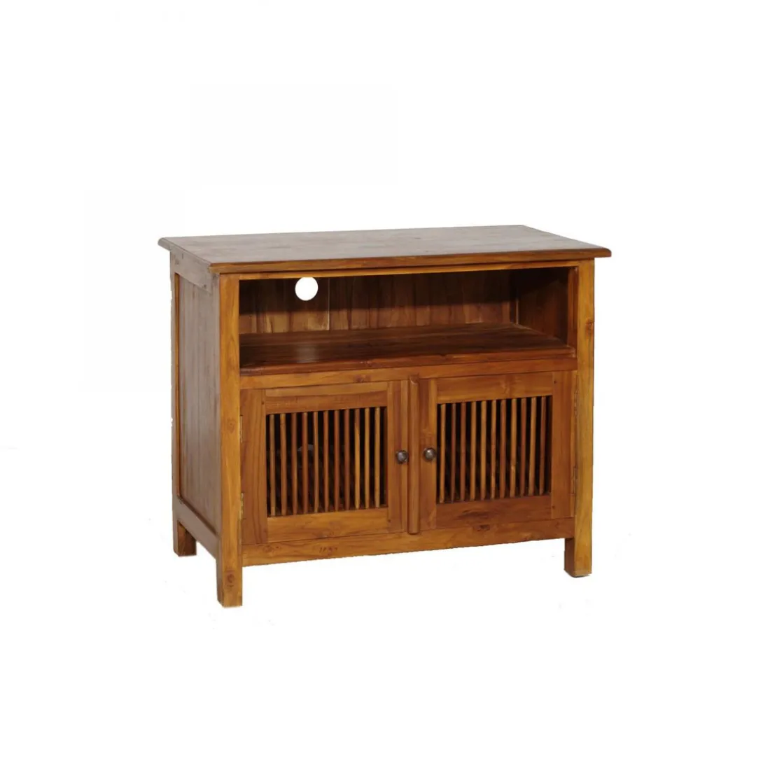 Meuble TV 2 portes persiennes en teck - Miel