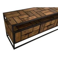 Meuble TV ALIDA 3 Tiroirs 1 Étagère Bois Teck Recyclé Et Métal