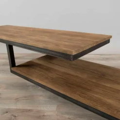 Meuble TV avec 2 tablettes en teck recyclé et pieds en métal