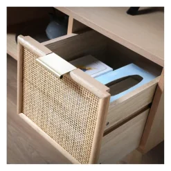 Meuble TV avec 2 Tiroirs Façades Rotin en bois Beige