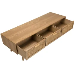 Meuble TV couleur naturel 3 tiroirs cannage - RODRIGO