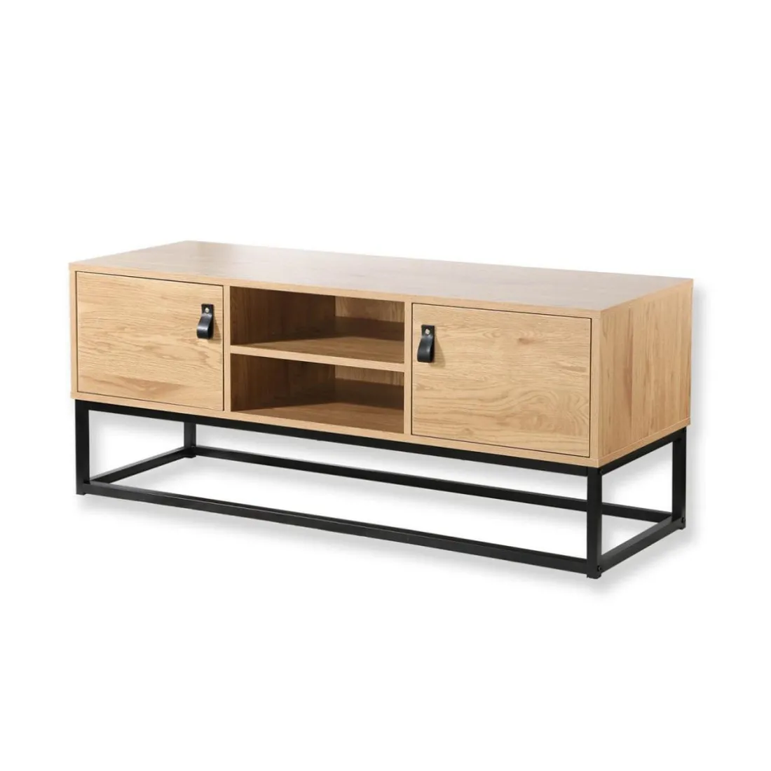 Meuble TV décor chêne 2 portes et niche Centrale en bois Beige