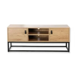 Meuble TV décor chêne 2 portes et niche Centrale en bois Beige