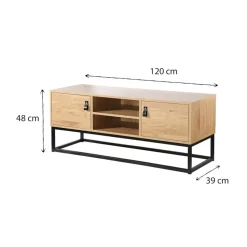 Meuble TV décor chêne 2 portes et niche Centrale en bois Beige