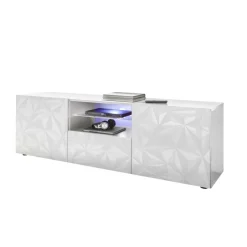 Meuble TV deux portes et 1 tiroir PRISMA laqué blanc brillant