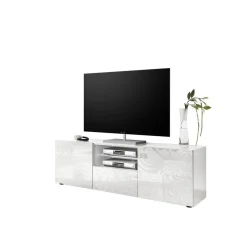 Meuble TV deux portes et 1 tiroir MIRO laqué blanc brillant