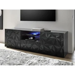 Meuble TV deux portes et un tiroir PRISMA laqué anthracite brillant