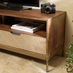 Meuble TV en bois de manguier 2 niches 2 tiroirs ALIX