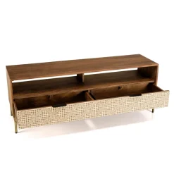 Meuble TV en bois de manguier 2 niches 2 tiroirs ALIX