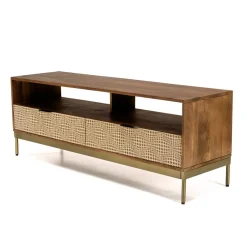 Meuble TV en bois de manguier 2 niches 2 tiroirs ALIX