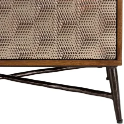 Meuble TV en bois de manguier 2 portes 1 tiroir motifs ethniques ALIX