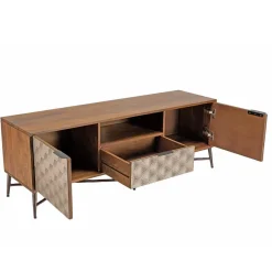 Meuble TV en bois de manguier 2 portes 1 tiroir motifs ethniques ALIX