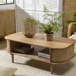 Meuble TV marron bois de jamelonier et cannage naturel ISA