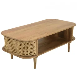 Meuble TV marron bois de jamelonier et cannage naturel ISA