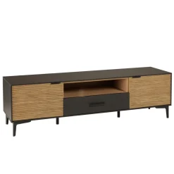 Meuble TV marron, noir 2 p. 1 tiroir 1 niche Pin pieds métal