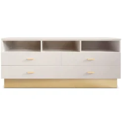 Meuble TV moderne 4 tiroirs Taupe clair et Or