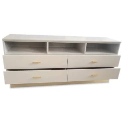 Meuble TV moderne 4 tiroirs Taupe clair et Or