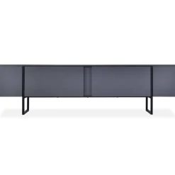 Meuble TV moderne avec 2 portes Valmain L180cm Gris foncé et Métal Noir