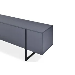 Meuble TV moderne avec 2 portes Valmain L180cm Gris foncé et Métal Noir