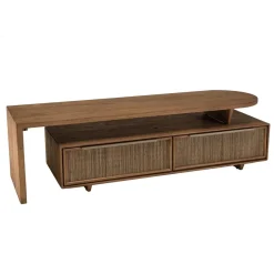 Meuble TV modulable 140x40cm 2 tiroirs en bois teck recyclé