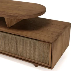 Meuble TV modulable 140x40cm 2 tiroirs en bois teck recyclé