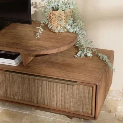 Meuble TV modulable 140x40cm 2 tiroirs en bois teck recyclé