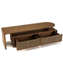 Meuble TV modulable 140x40cm 2 tiroirs en bois teck recyclé