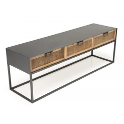 Meuble TV métal 3 tiroirs cannage - DORIA