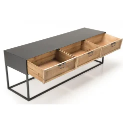 Meuble TV métal 3 tiroirs cannage - DORIA