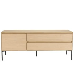 Meuble TV naturel 1 porte 2 tiroirs pieds métal noir MAXENDRE