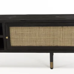 Meuble TV Noir 2 Niches 2 Portes Cannage YANIS