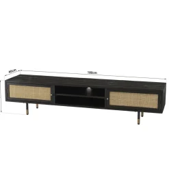 Meuble TV Noir 2 Niches 2 Portes Cannage YANIS