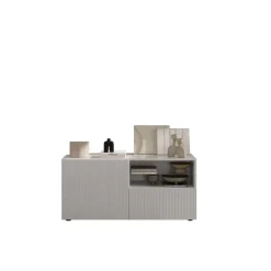 Meuble TV petit 1 porte 1 tiroir RIO blanc laqué brillant