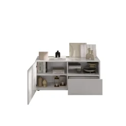 Meuble TV petit 1 porte 1 tiroir RIO blanc laqué brillant