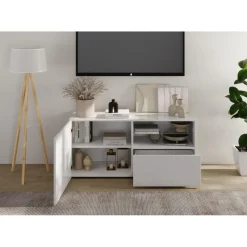 Meuble TV petit 1 porte 1 tiroir RIO blanc laqué brillant