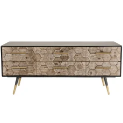 Meuble TV scandinave 6 tiroirs en sapin pieds métal - DEBBIE