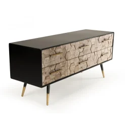 Meuble TV scandinave 6 tiroirs en sapin pieds métal - DEBBIE