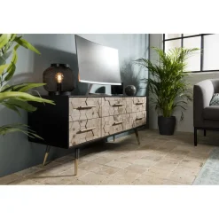 Meuble TV scandinave 6 tiroirs en sapin pieds métal - DEBBIE