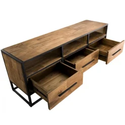 Meuble Tv SIXTINE 3 Niches 3 Tiroirs Bois Teck Recyclé Et Métal