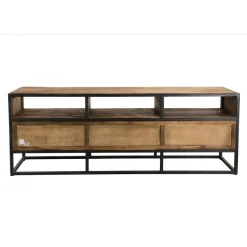 Meuble Tv SIXTINE 3 Niches 3 Tiroirs Bois Teck Recyclé Et Métal