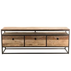 Meuble Tv SIXTINE 3 Tiroirs Bois Teck Recyclé Acacia Mahogany Et Métal