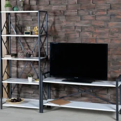 Meuble TV style industriel MARCADET 120cm Blanc