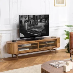 Meuble TV YSEULT 2 portes coulissantes en verre